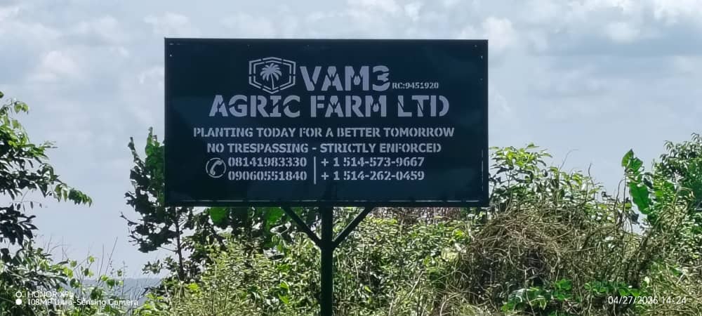 VAM3 Agric Farm Ltd signboard at the farm entrance